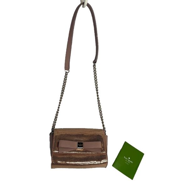 Kate Spade Gold Leather Montford Park Exotic w/Bow Crossbody Handbag $195 -NWD - Picture 2 of 16